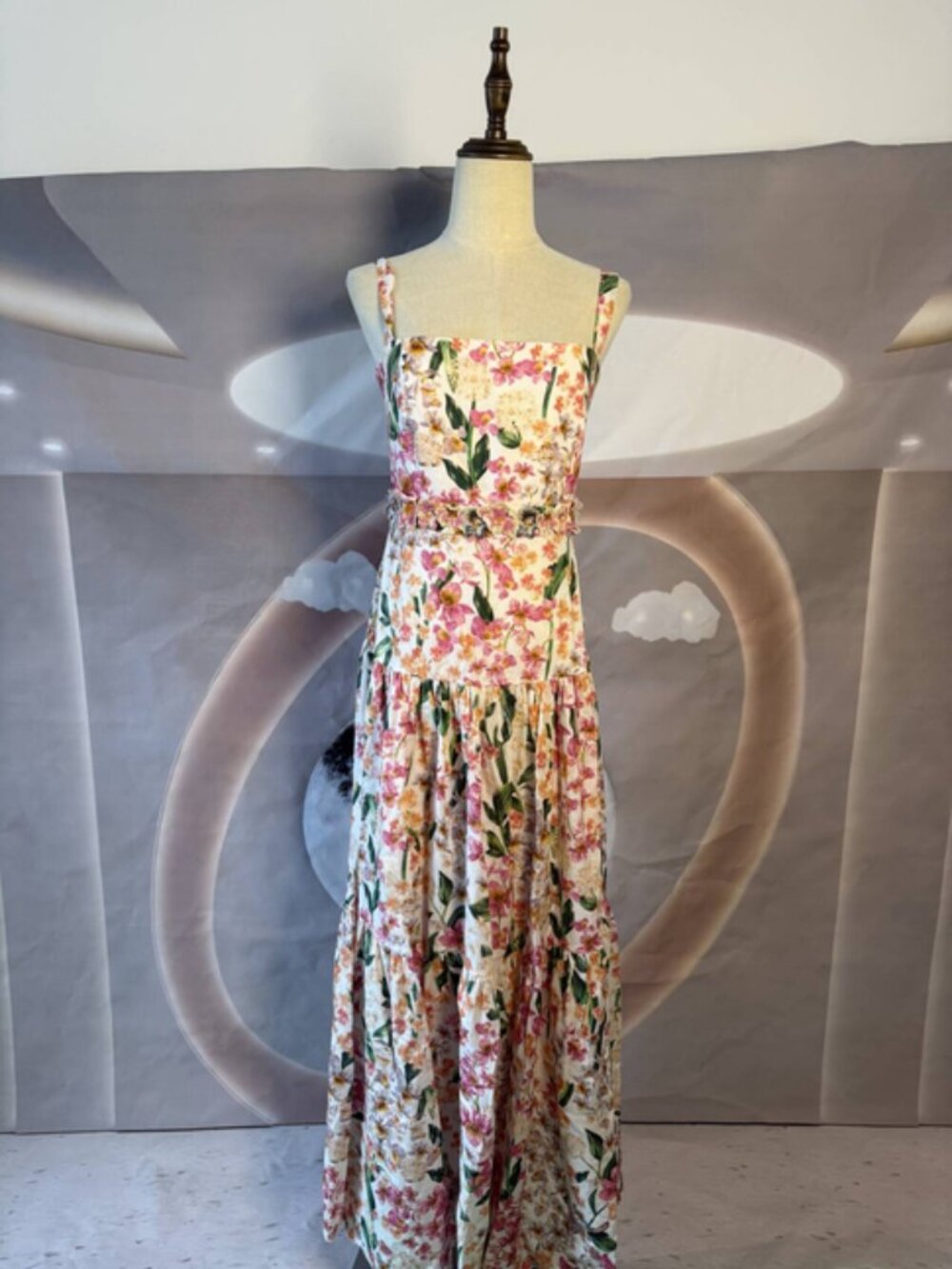 Agua by Agua Bendita Classic Square-Neck Pink Floral Print Maxi Dress - Picture 5 of 13